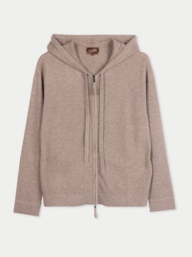 Organic Color Cashmere Zip-Up Hoodie - XL / taupe / WK795-0057/0002