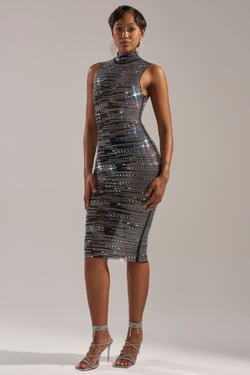 AKIRA Shining On You Rhinestone Midi Dress | Black | Size 1X