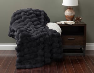 QE Home Bubble Faux Fur Throw in Soot, Geometric, Black