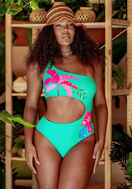 Tropica One Shoulder Cut Out Swimsuit - UK 12