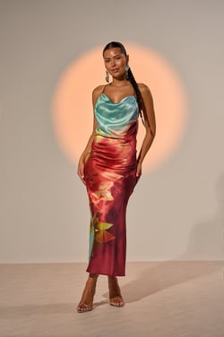 AKIRA Work Of Art Satin Maxi Dress | Size XL