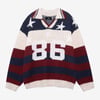 Retro Star Patchwork Striped V-Neck Polo Sweater - Beige / L