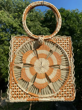 Floral Handwoven Iraca Purse - Marigold
