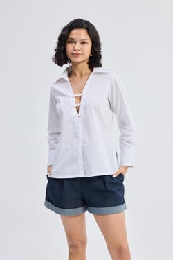 Crisp Details Button-down Shirt in White - White / 2XL