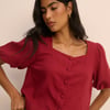 Red Linen-Blend Puff Sleeve Sammie Top