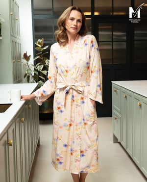 Samantha Womens Lace Trim Floral Printed Jersey Long Dressing Gown - 28