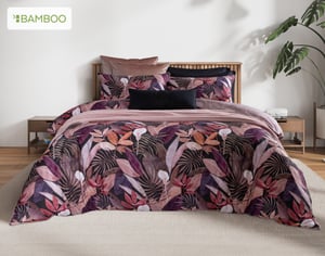QE Home Anguilla Tropical Duvet Cover, Bamboo Cotton, Botanical, Purple, King