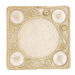 Caracol Square Handwoven Iraca Placemat - Accented Borders / Dark Green