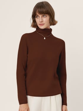 Premium Cashmere Blend Hand-Finished Seamless Turtleneck Knit Top TOVE - Chicory Coffee / XXL