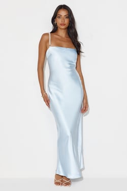Mermaid Dreams Satin Maxi Dress Light Blue