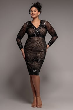 Goddiva Plus Scalloped Hem Starburst Midi Dress - Black
