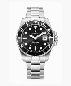 PRO SCUBA 43 Three-hands Date Silver-tone Black dial Stainless steel swiss watch - 43 mm