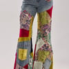 AKIRA Mixed Emotions Brocade Patchwork Flare Denim | Size Medium