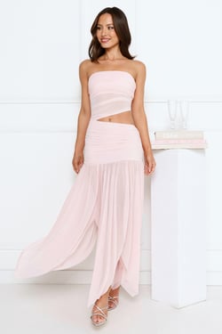 Haute Babe Strapless Mesh Maxi Dress Pink