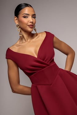 Goddiva Corset Fit & Flare Mini Dress - Wine