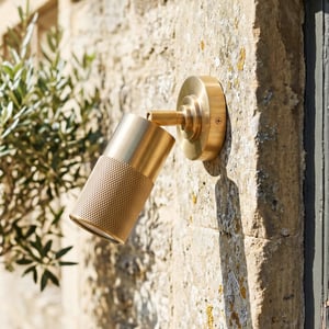 Adjustable Portreath IP65 wall light in knurled brass