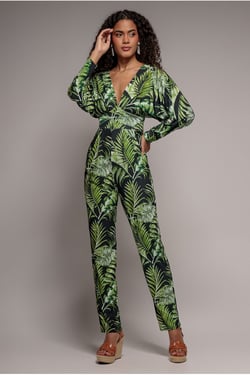 Goddiva Tropical Print Romper - Green