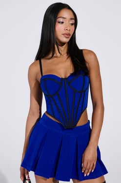 AKIRA Im That Type Baby Blue Velvet Corset Top | Light Blue | Size Small/Medium