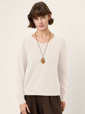 100% Mongolian Cashmere V-Neck Pullover Sweater PIPER - Optic White / L