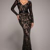 Goddiva Embroidered Sequin & Mesh Maxi Dress - Black
