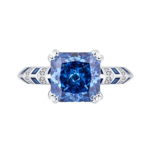 Jeulia Royal Blue Radiant Engagement Ring Two Tone Sterling Silver