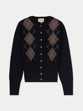 Cashmere Argyle Cardigan - XL / Black / WK1115-1481/0497-0755