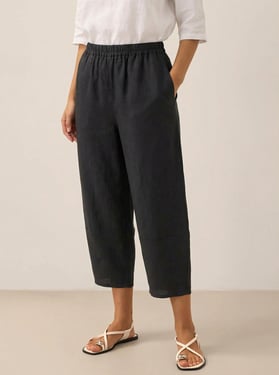 100% Linen Crop Pants RORY - Charcoal Black / XXXL