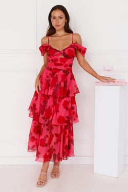 Whimsical Wonders Off Shoulder Midi Dress Pink