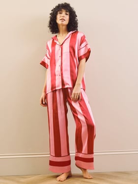 Womens Satin Oversize Pyjamas Pink Stripe - 3XL / 22-24 / Pink