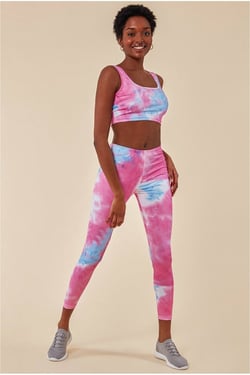 Cosmochic Tie-dye Crop Top With Leggings Set - Pinkblue