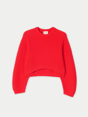 Oval-Sleeve Cropped Cashmere Sweater - L-XL / fiery red / WK1088-1920