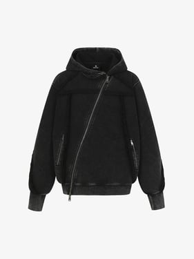 Retro Asymmetric Zip Up Deconstructed Hoodie - Black / XL