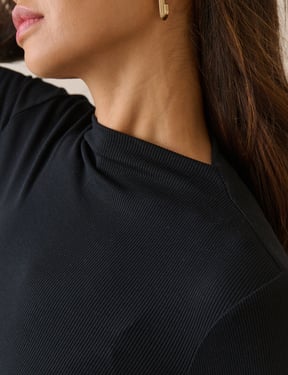 Black Ribbed Boat Neck Jersey Top