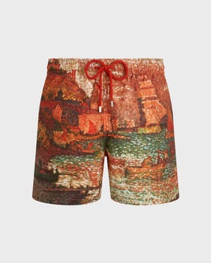 Vilebrequin - Men 360 Swim Shorts Sortie Du Port De St Tropez - Vilebrequin X Paul Signac - Swimwear - Moopea - Red - Size XXL