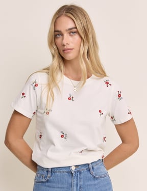 White Floral Embroidered T-Shirt