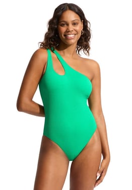Seadive One Shoulder Keyhole Swimsuit Jade - UK 16