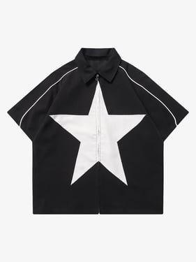 Thesupermade Star Zipper Design Shirt -1575 - Black / M
