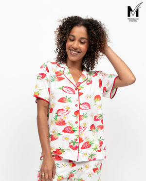 Pippa Womens Strawberry Printed Jersey Pyjama Top - 28