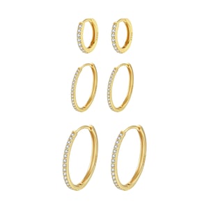 Clear Stone Trio Earring Hoop Set Sterling Silver