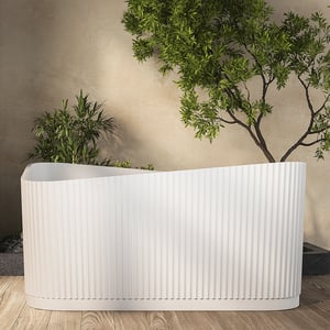 47" White Fluted Bathtub Freestanding Soaking Stone Resin Tub
