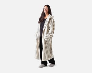 QE Home Yarn Dye Terry Hooded Bathrobe in White Stripe, Geometric, XL