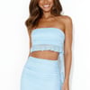 Never Friends Mesh Strapless Crop Top Blue