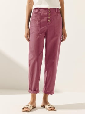 Linen Simple Button Fly Trousers HEIDI - Raspberry Pink / XXXL