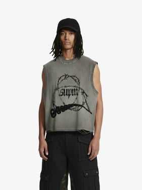 Barbed Wire Chain Graphic Sleeveless Vest - Gray-Green / 2XL