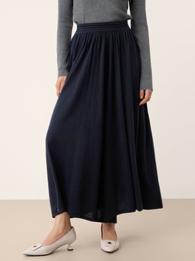 Merino Wool Sculpted Seam High-Waisted A-Line Skort Pants - Navy Blue / M