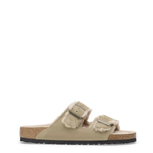 Birkenstock Womens Arizona Shearling Suede Leather Narrow Fit Taupe