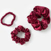 QE Home 100% Mulberry Silk Scrunchies in Cherry (Set of 3), Red