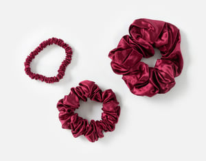QE Home 100% Mulberry Silk Scrunchies in Cherry (Set of 3), Red