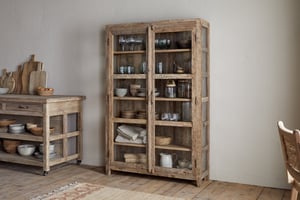 nkuku Ibo Reclaimed Wood & Glass Cabinet | Storage Furniture | Wide | Natural