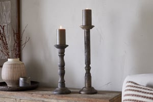 nkuku Nayati Rustic Wood Pillar Candle Stick | Candles Holders & Lanterns | Small | Dark Stain